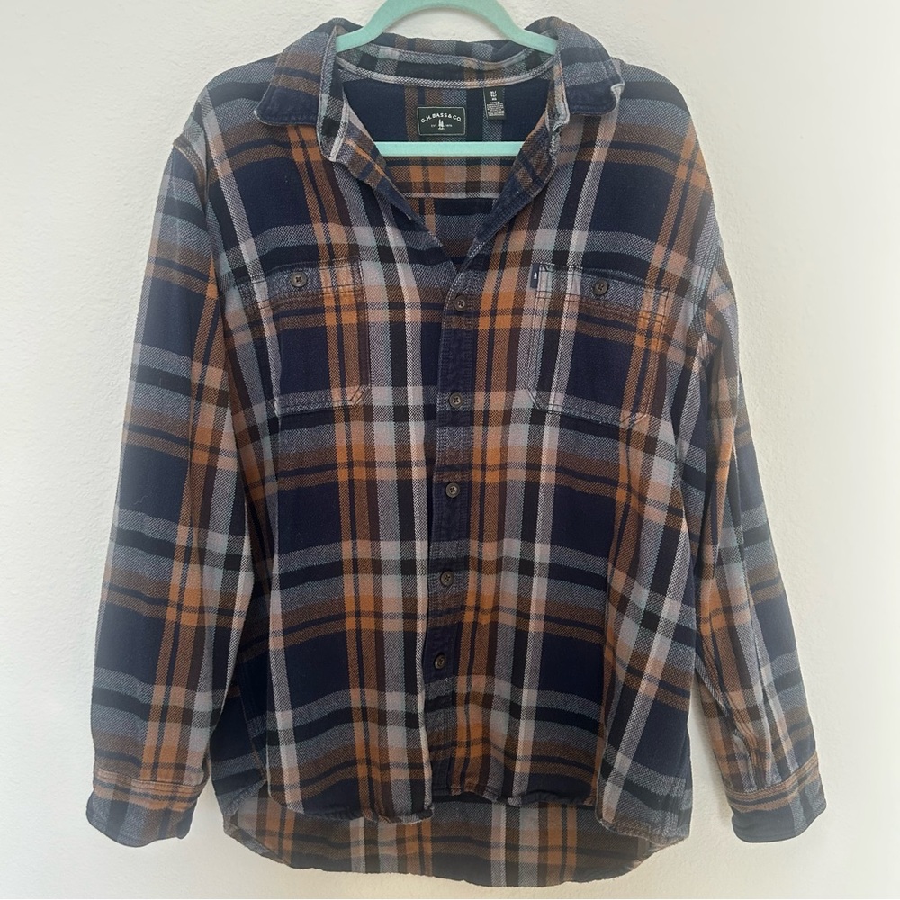 G.H. Bass & Co. Blue and Brown Orange Plaid Flannel Shirt